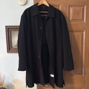 MENS 50R Calvin Klein Black Trench Coat Elegant Tailored Design